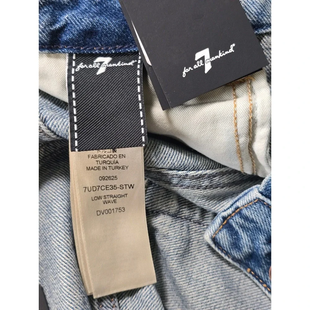 NWT 7 For All Mankind Low Straight Jeans Blue Wave Distressed Size‎ 30 x 33 L